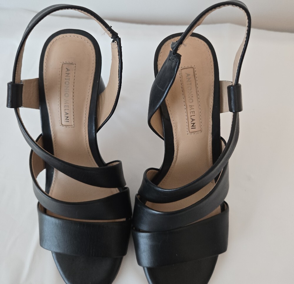 Antonio Melani Black Leather Crisscross Sandals – Size 6, 2.5–3" Heel - Picture 5 of 10